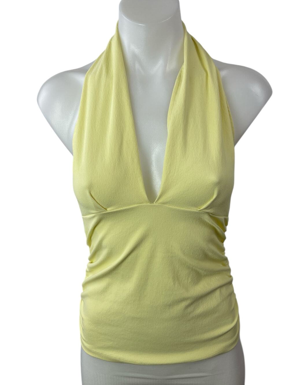 Zara Women's Yellow Halter Plunge V Neck Sleeveless Open Back Blouse Top Size M